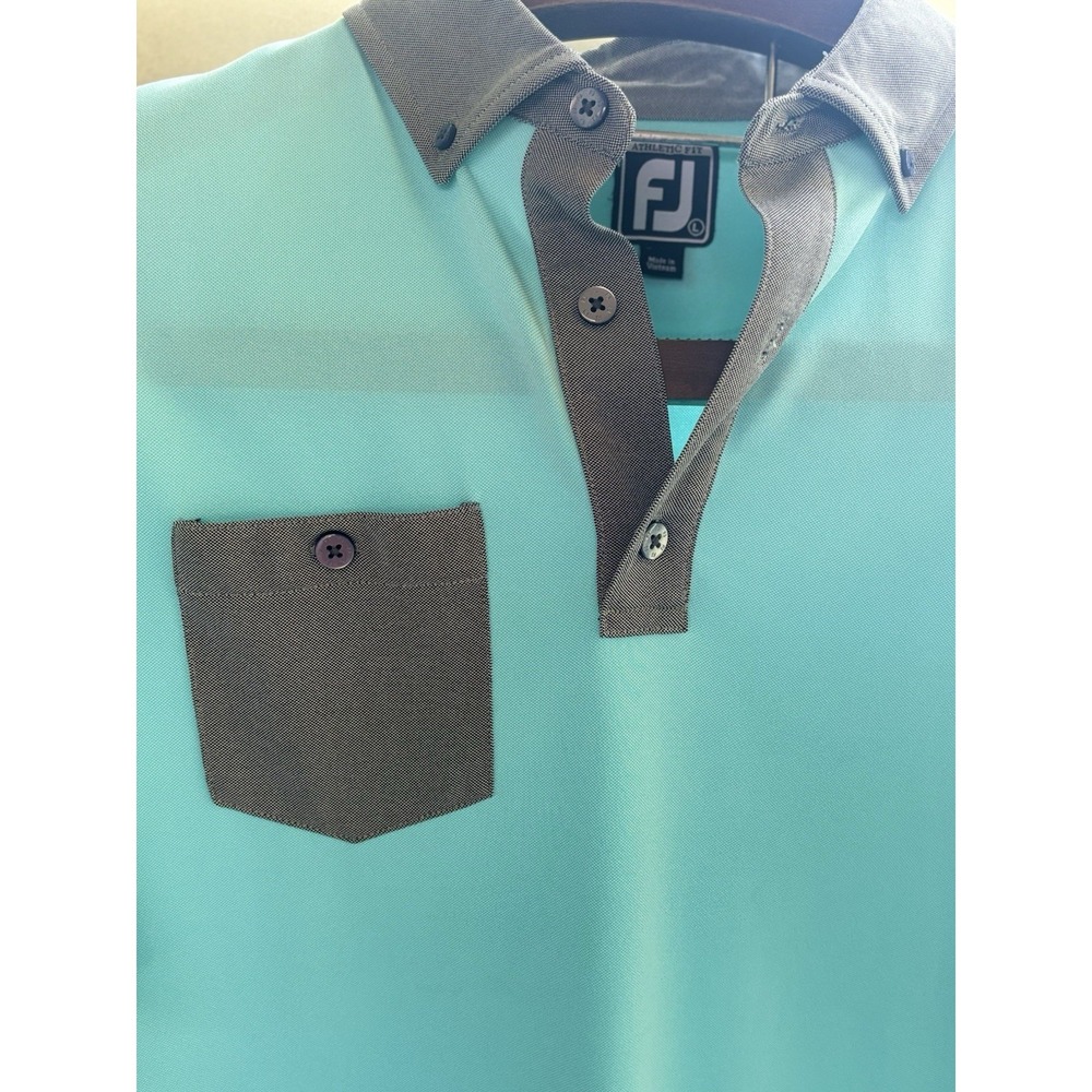Foot Joy Mens Large Athletic Fit Teal  Pocket Golf Polo Short Sleeve Performance - Picture 4 of 10
